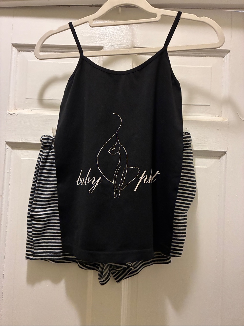 Baby Phat Black Cami and Black & White Striped Shorts Pajama Set
